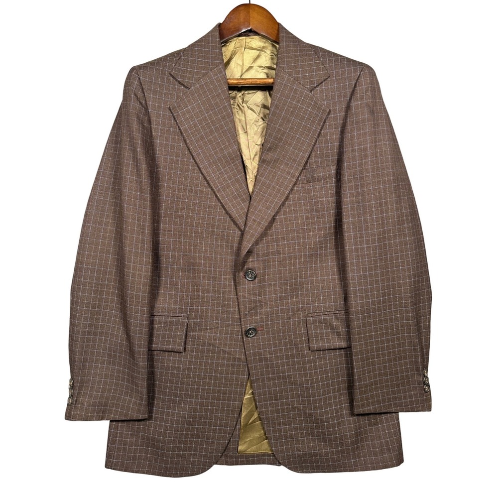 JCPenney Contemporary Classic Blazer‎ Mens Brown Windowpane Vintage 70s